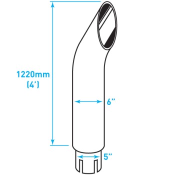 Exhaust Chrome Stack Reducing / Curved / Expanded Notched End / 6"-5" x 48"